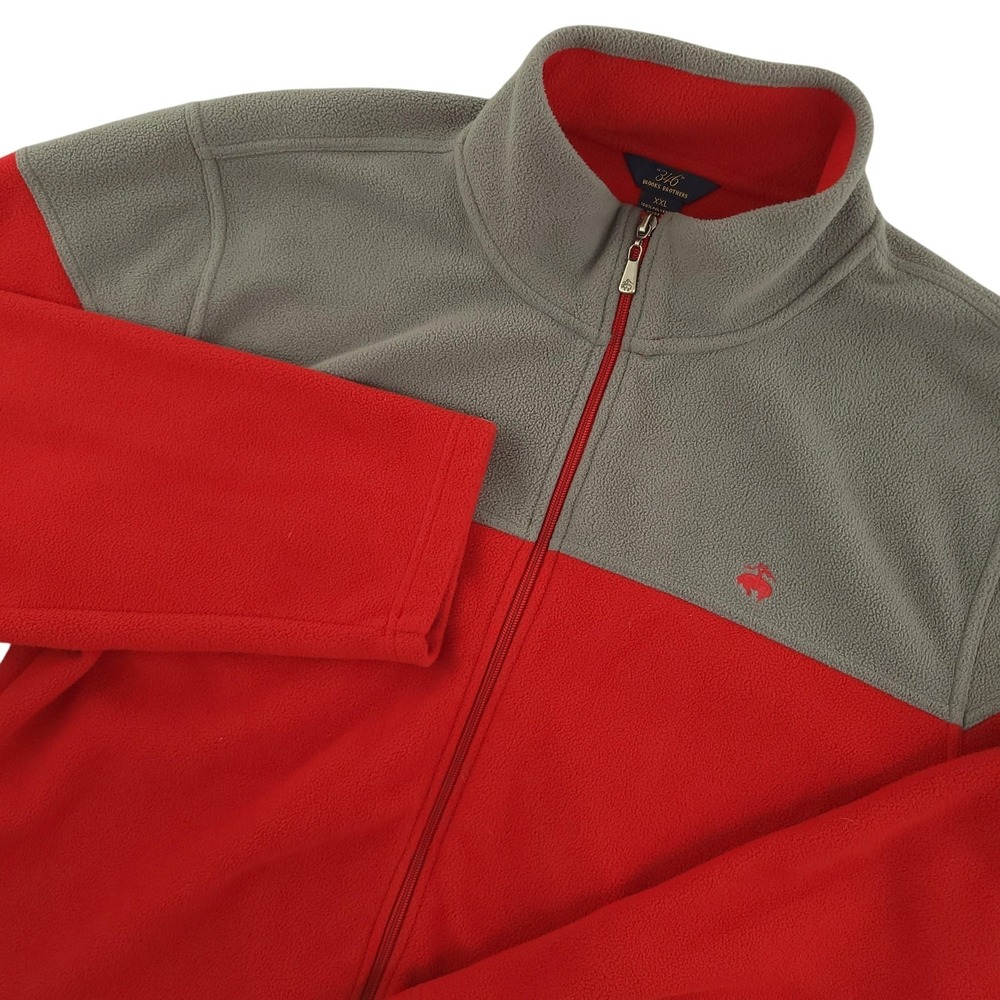 Brooks Brothers 346 Fleece Jacket Mens 2XL‎ Red Gray Full Zip Stand Collar